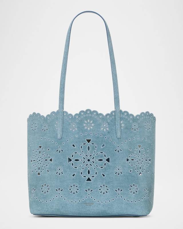 do it all perforated denim suede tote bag